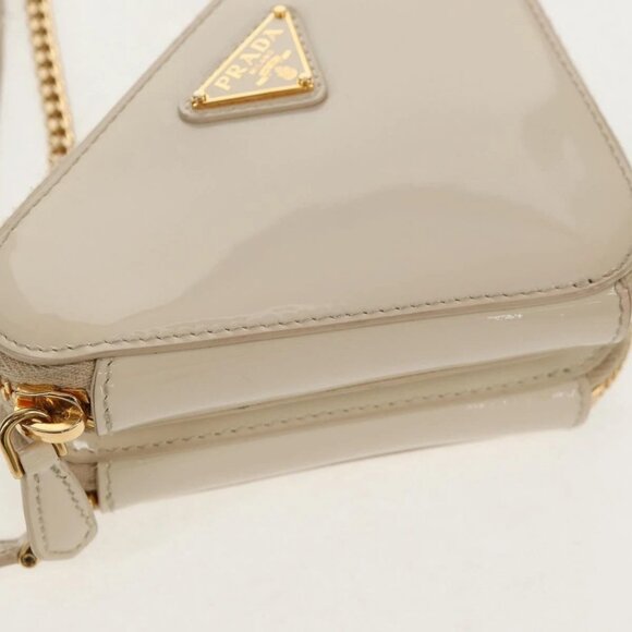 PRADA Triangle Mini Pouch Enamel 2way Ivory Gold 1NR015 Auth 147726M - Picture 3 of 16